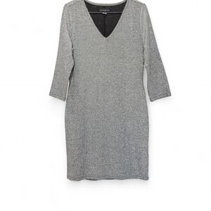 Silver vintage Sears sparkly 3/4 sleeve knit dress with V neckline size M